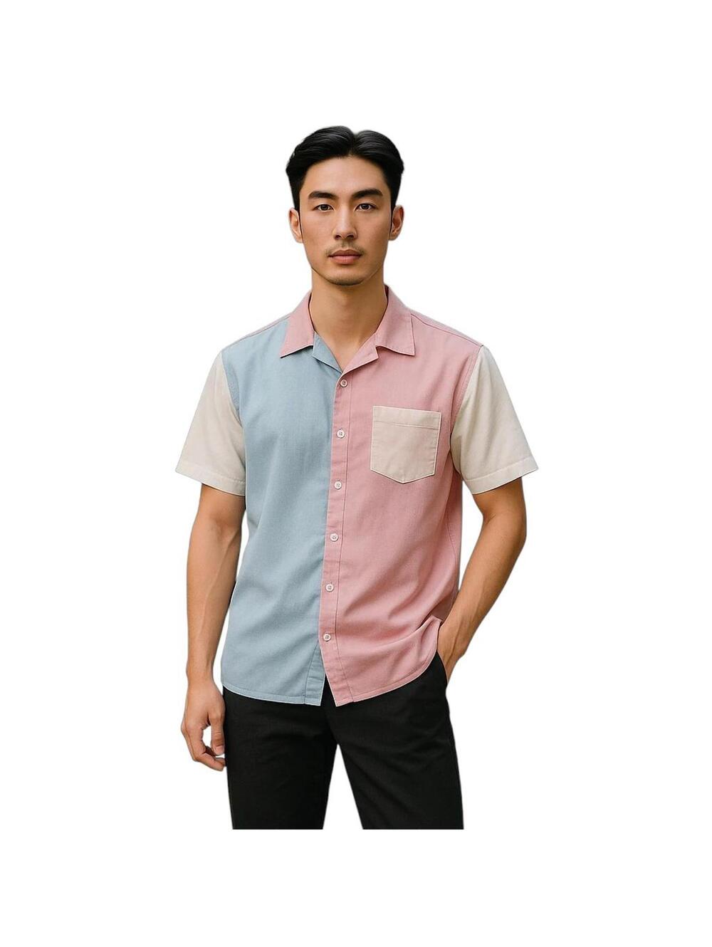 Color Patch Block Oxford Button Cotton Preppy. Gender Reveal